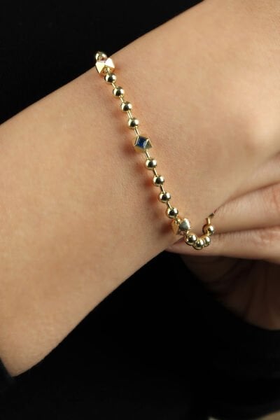 Altın Renkli Küp Taşlı Top Zincir Bileklik