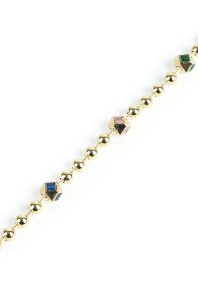 Altın Renkli Küp Taşlı Top Zincir Bileklik