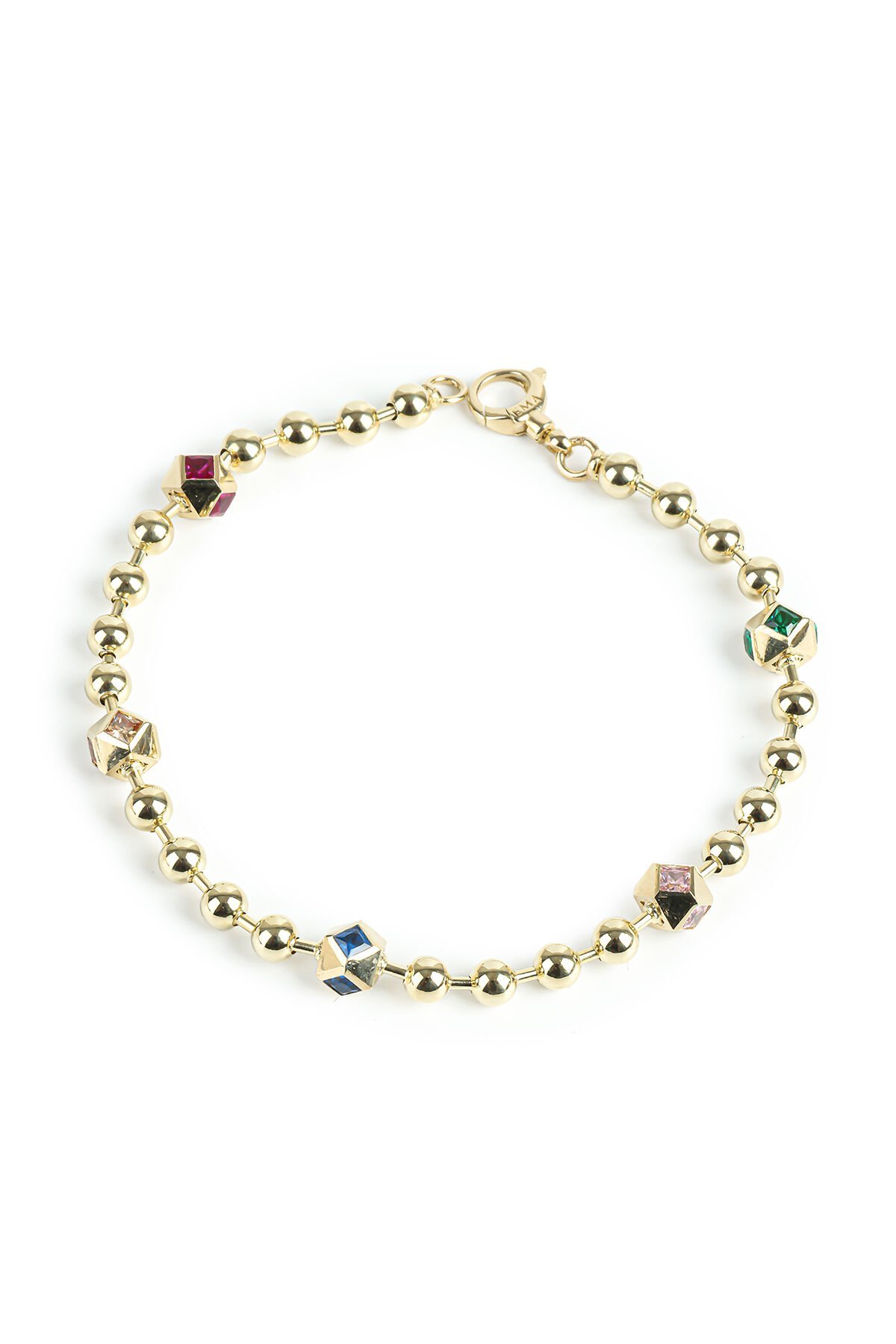 Altın Renkli Küp Taşlı Top Zincir Bileklik