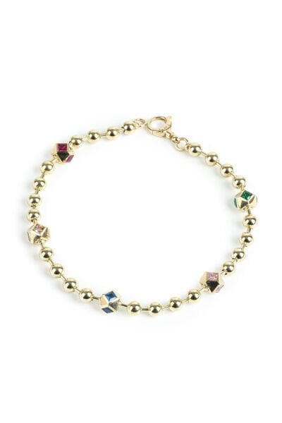 Altın Renkli Küp Taşlı Top Zincir Bileklik