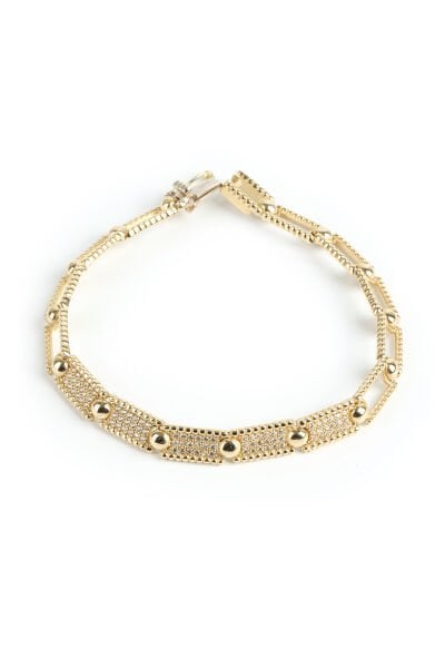 Altın Mikro Taşlı ve Küre Detaylı Modern Plaka Bileklik