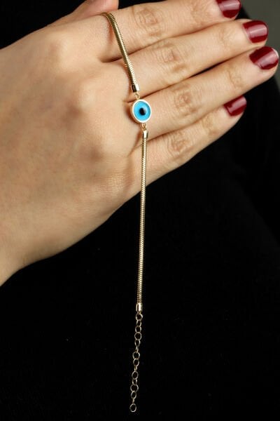 Altın Nazar Boncuklu İtalyan Ezme Zincir Bileklik