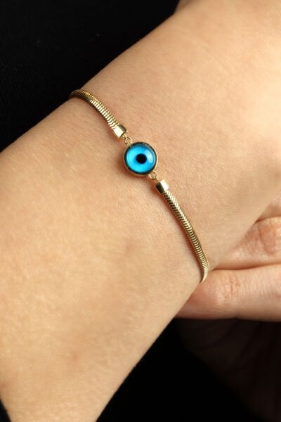 Altın Nazar Boncuklu İtalyan Ezme Zincir Bileklik