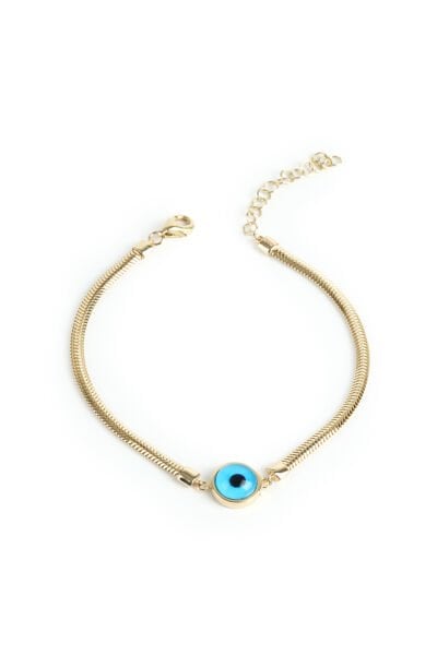 Altın Nazar Boncuklu İtalyan Ezme Zincir Bileklik
