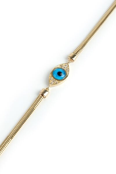 Altın Taşlı Göz Figürlü İtalyan Ezme Zincir Bileklik