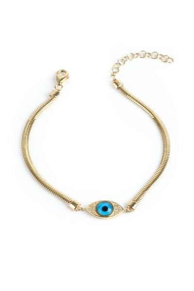 Altın Taşlı Göz Figürlü İtalyan Ezme Zincir Bileklik