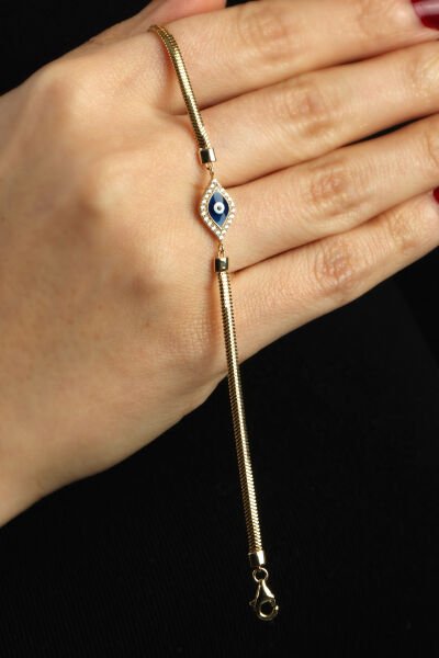 Altın Lacivert Mineli ve Taşlı Göz İtalyan Ezme Bileklik