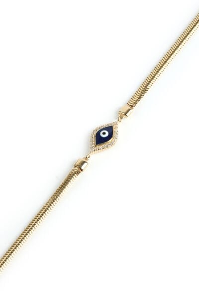 Altın Lacivert Mineli ve Taşlı Göz İtalyan Ezme Bileklik