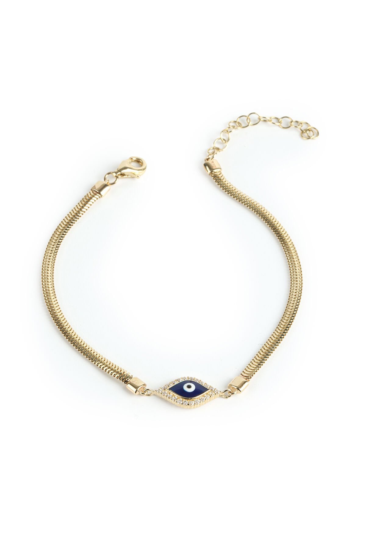 Altın Lacivert Mineli ve Taşlı Göz İtalyan Ezme Bileklik