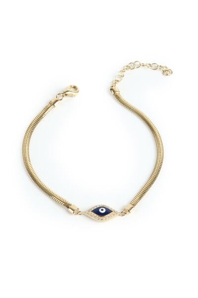 Altın Lacivert Mineli ve Taşlı Göz İtalyan Ezme Bileklik