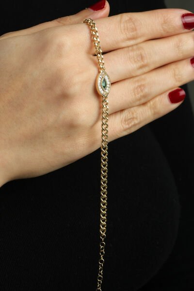 Altın Yeşil Markiz ve Baget Taşlı Göz Figürlü Gurmet Bileklik