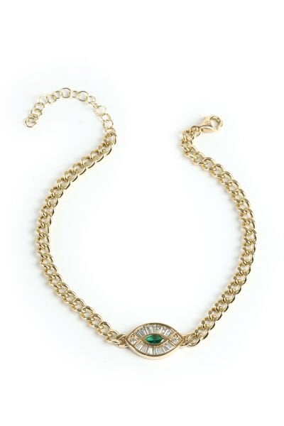 Altın Yeşil Markiz ve Baget Taşlı Göz Figürlü Gurmet Bileklik