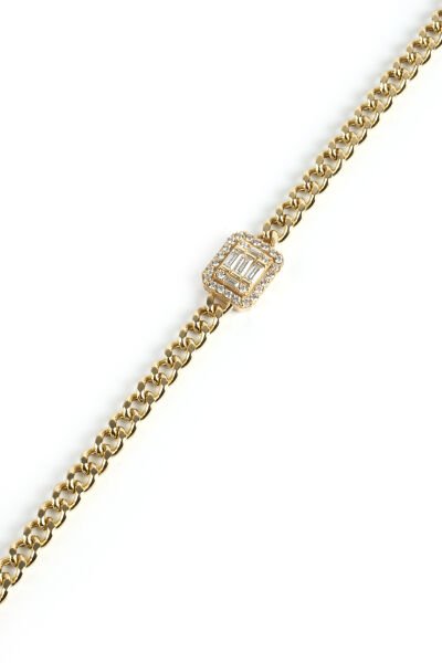 Altın Kare Baget Taşlı Gurmet Zincir Bileklik