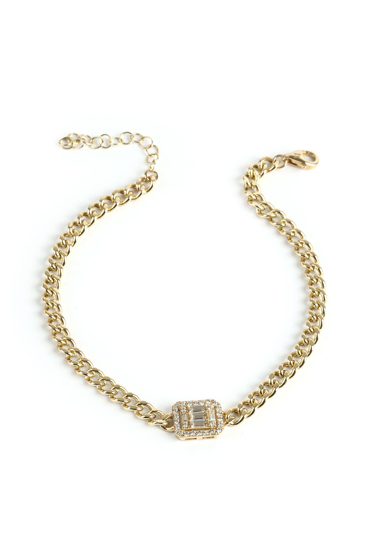 Altın Kare Baget Taşlı Gurmet Zincir Bileklik