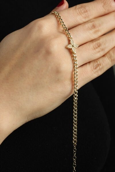 Altın Taşlı İkonik Çiçek Figürlü Gurmet Zincir Bileklik