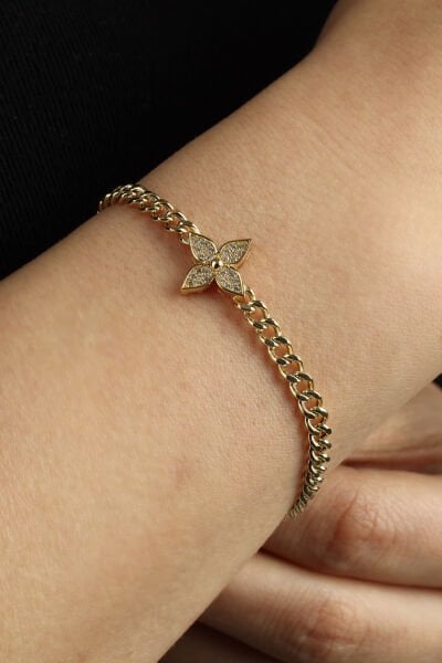 Altın Taşlı İkonik Çiçek Figürlü Gurmet Zincir Bileklik