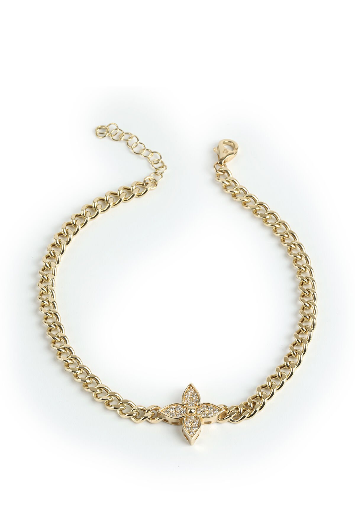 Altın Taşlı İkonik Çiçek Figürlü Gurmet Zincir Bileklik