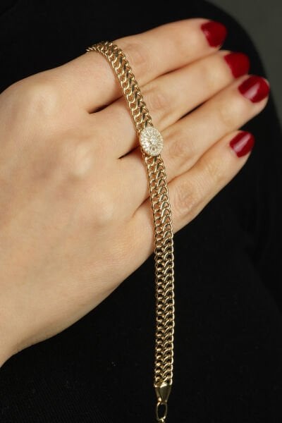 Altın Çift Sıralı Gurmet Zincirli Işıltılı Güneş Bileklik