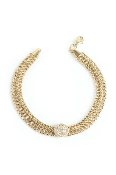 Altın Çift Sıralı Gurmet Zincirli Işıltılı Güneş Bileklik