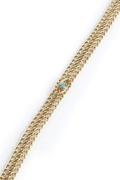 Altın Çift Sıralı Gurmet Zincirli Turkuaz Taşlı Göz Bileklik