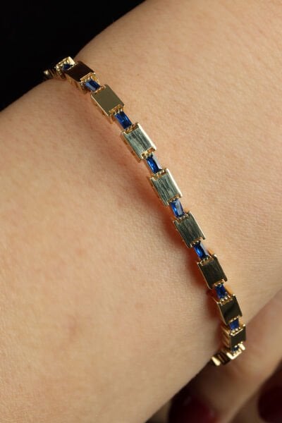 Altın Safir Mavisi Baget Taşlı Modern Geometrik Bileklik