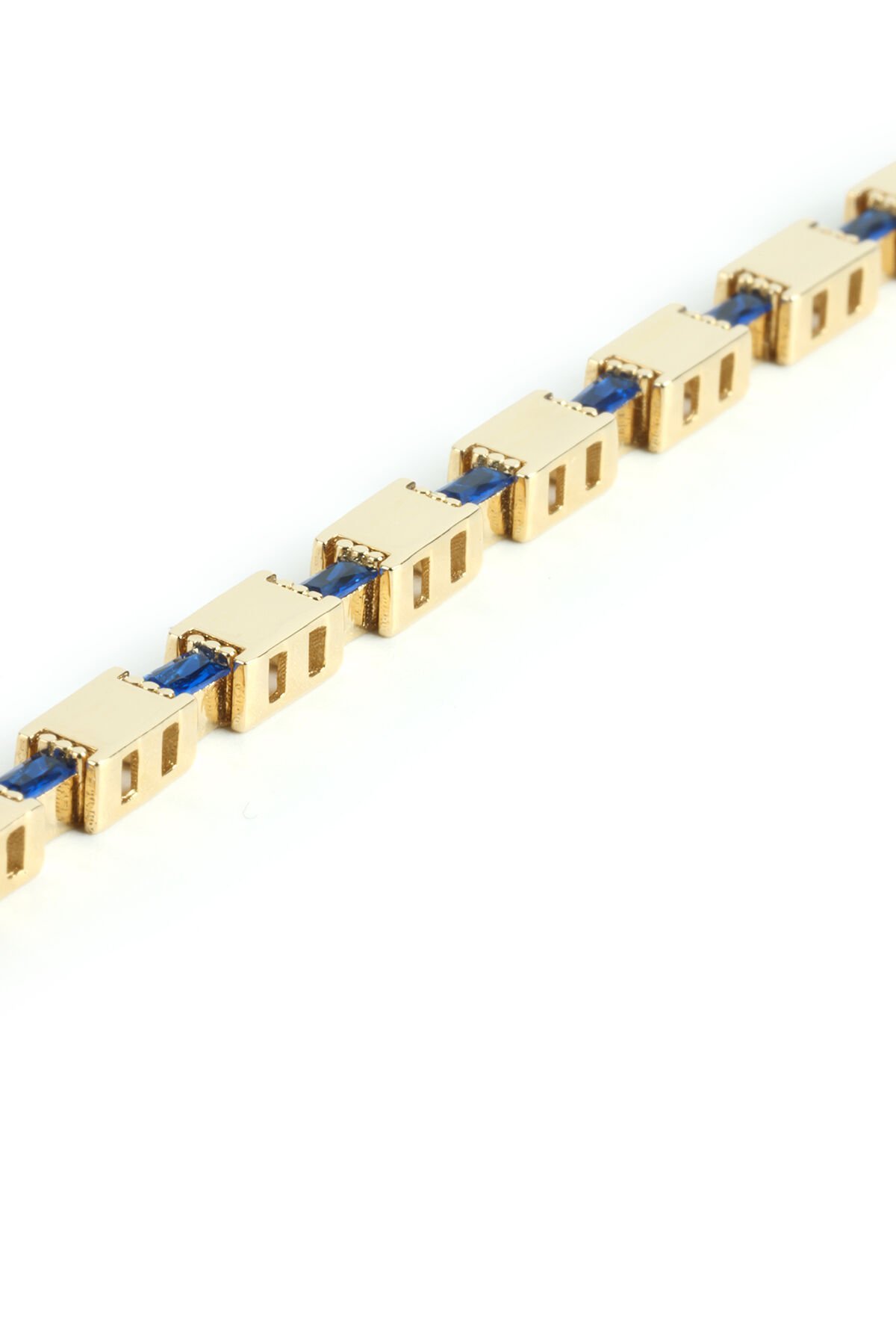 Altın Safir Mavisi Baget Taşlı Modern Geometrik Bileklik