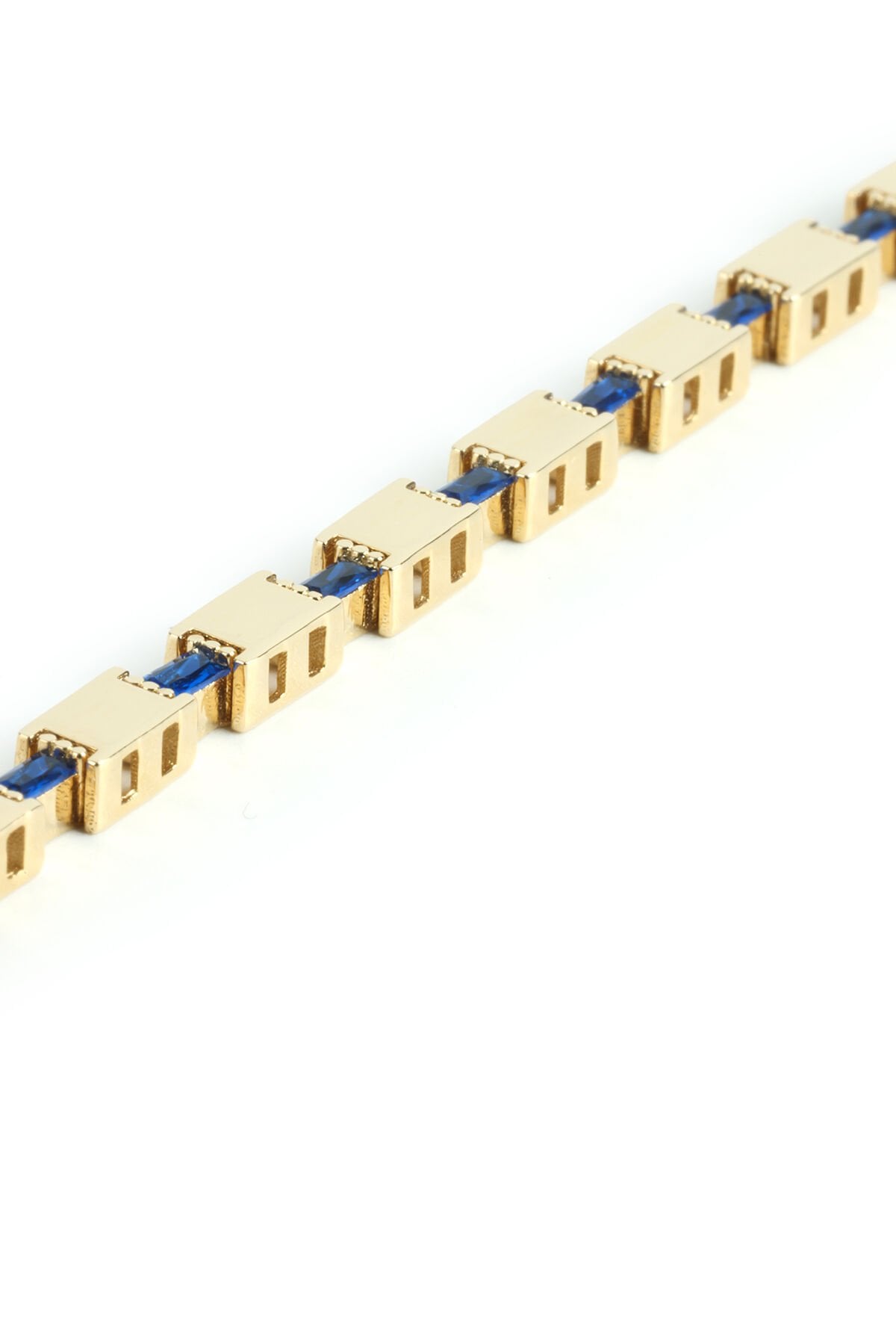 Altın Safir Mavisi Baget Taşlı Modern Geometrik Bileklik