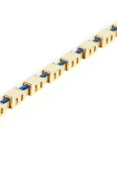 Altın Safir Mavisi Baget Taşlı Modern Geometrik Bileklik