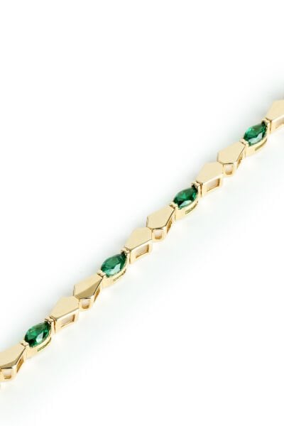 Altın Markiz Kesim Zümrüt Yeşili Taşlı Geometrik Bileklik