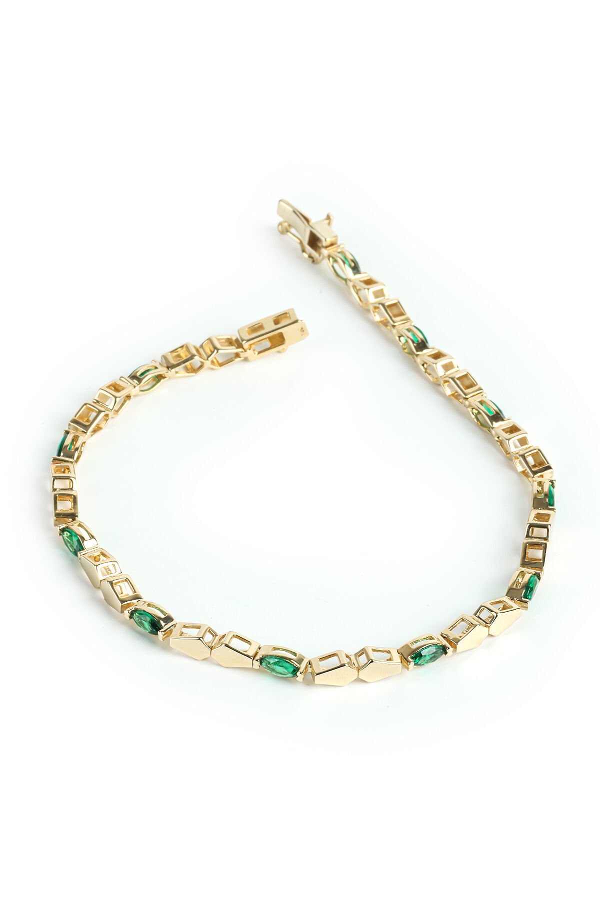 Altın Markiz Kesim Zümrüt Yeşili Taşlı Geometrik Bileklik
