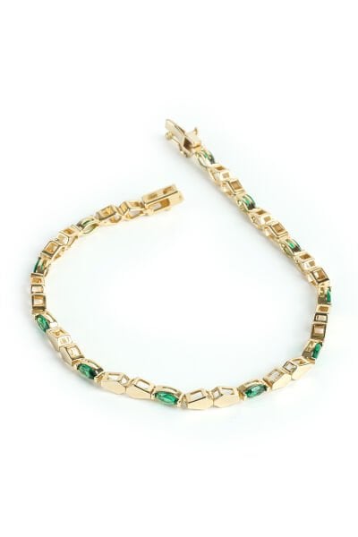 Altın Markiz Kesim Zümrüt Yeşili Taşlı Geometrik Bileklik