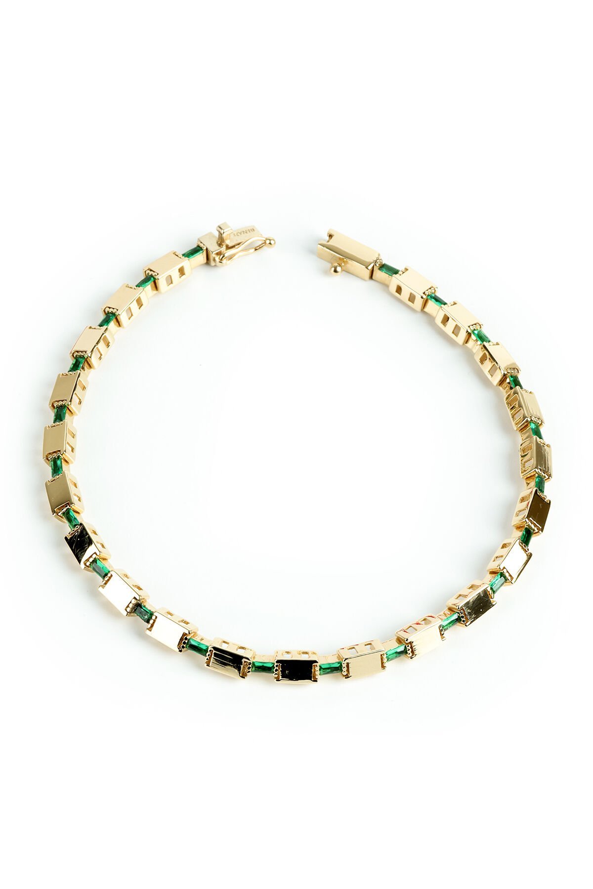 Altın Zümrüt Yeşili Baget Taşlı Modern Geometrik Bileklik