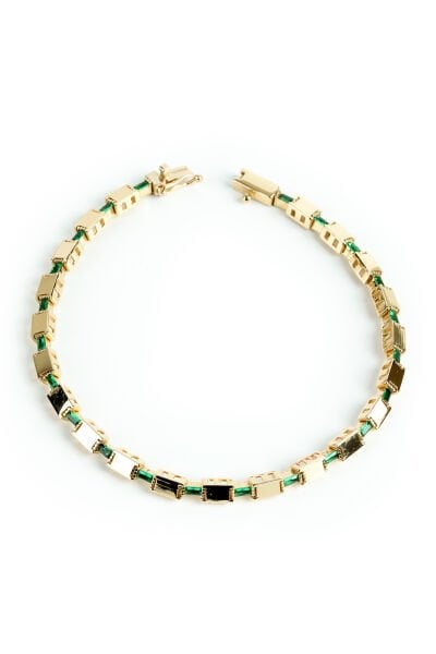 Altın Zümrüt Yeşili Baget Taşlı Modern Geometrik Bileklik