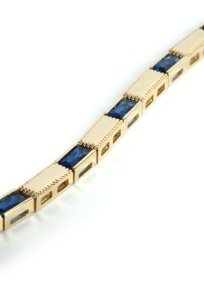 Altın Safir Mavisi İnce Baget Taşlı Geometrik Kanal Bileklik