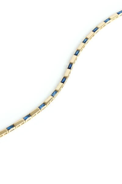 Altın Safir Mavisi İnce Baget Taşlı Geometrik Kanal Bileklik