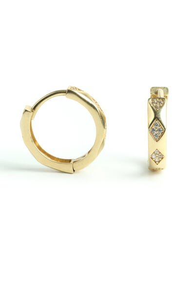 Altın Baklava Desenli Taşlı Halka Küpe