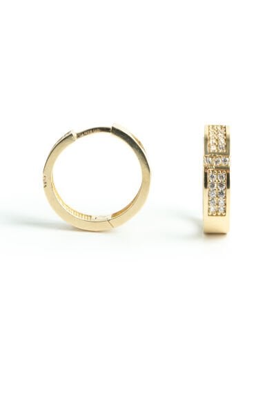 Altın Çift Sıra Taşlı Halka Küpe - Işıltılı Modern Tasarım