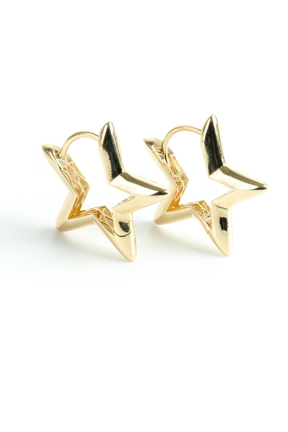 Altın Puffy Yıldız Formlu Halka Küpe - Modern Tasarım