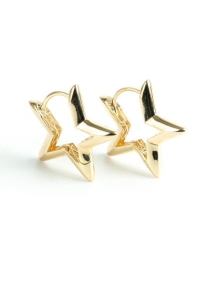 Altın Puffy Yıldız Formlu Halka Küpe - Modern Tasarım