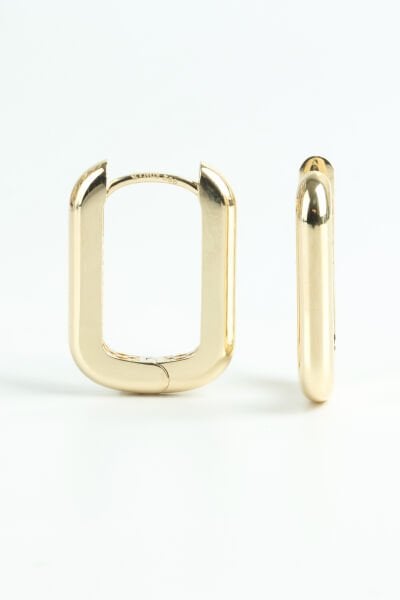 Altın Dikdörtgen Formlu Halka Küpe - Modern Geometrik