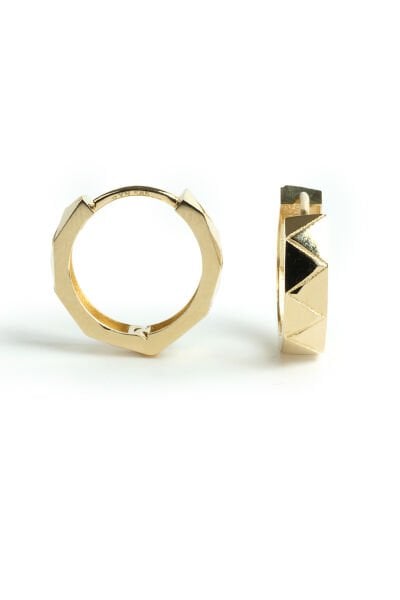 Altın Geometrik Kesimli Zikzak Desenli Halka Küpe