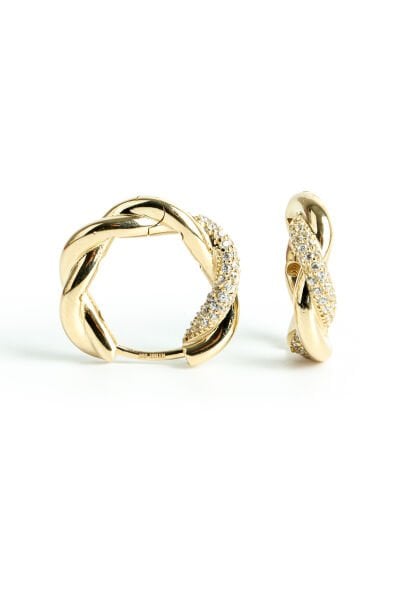 Altın Sarmal Taşlı Halka Küpe - Burgu Tasarım