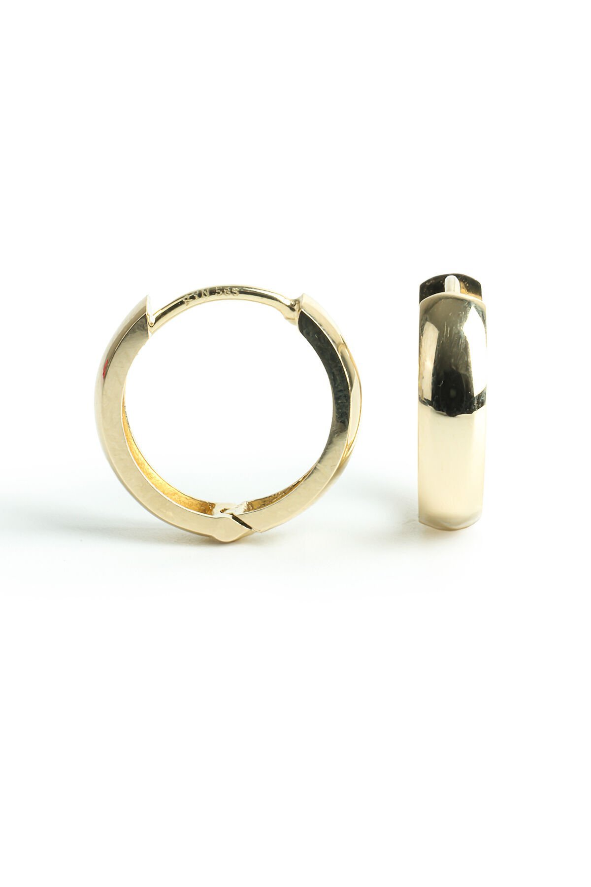 Altın Pahlı Kenarlı Modern Halka Küpe - Geniş Form