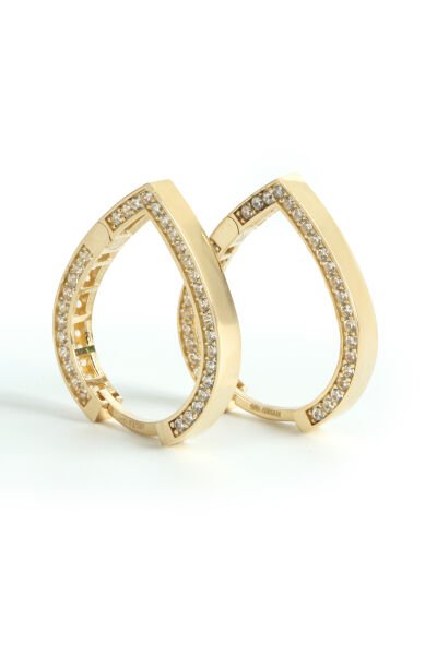 Altın Damla Formlu ve İçten Taşlı Halka Küpe