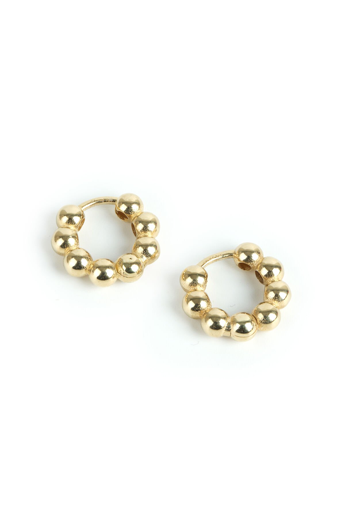 Altın Toplu Mini Halka Küpe - Kabarcık Tasarım