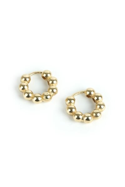 Altın Toplu Mini Halka Küpe - Kabarcık Tasarım